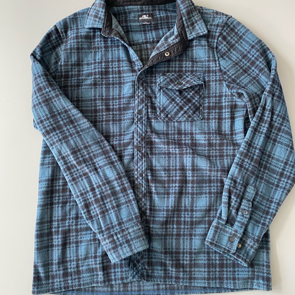 O'Neill Teal and Black Plaid fleece Shirt